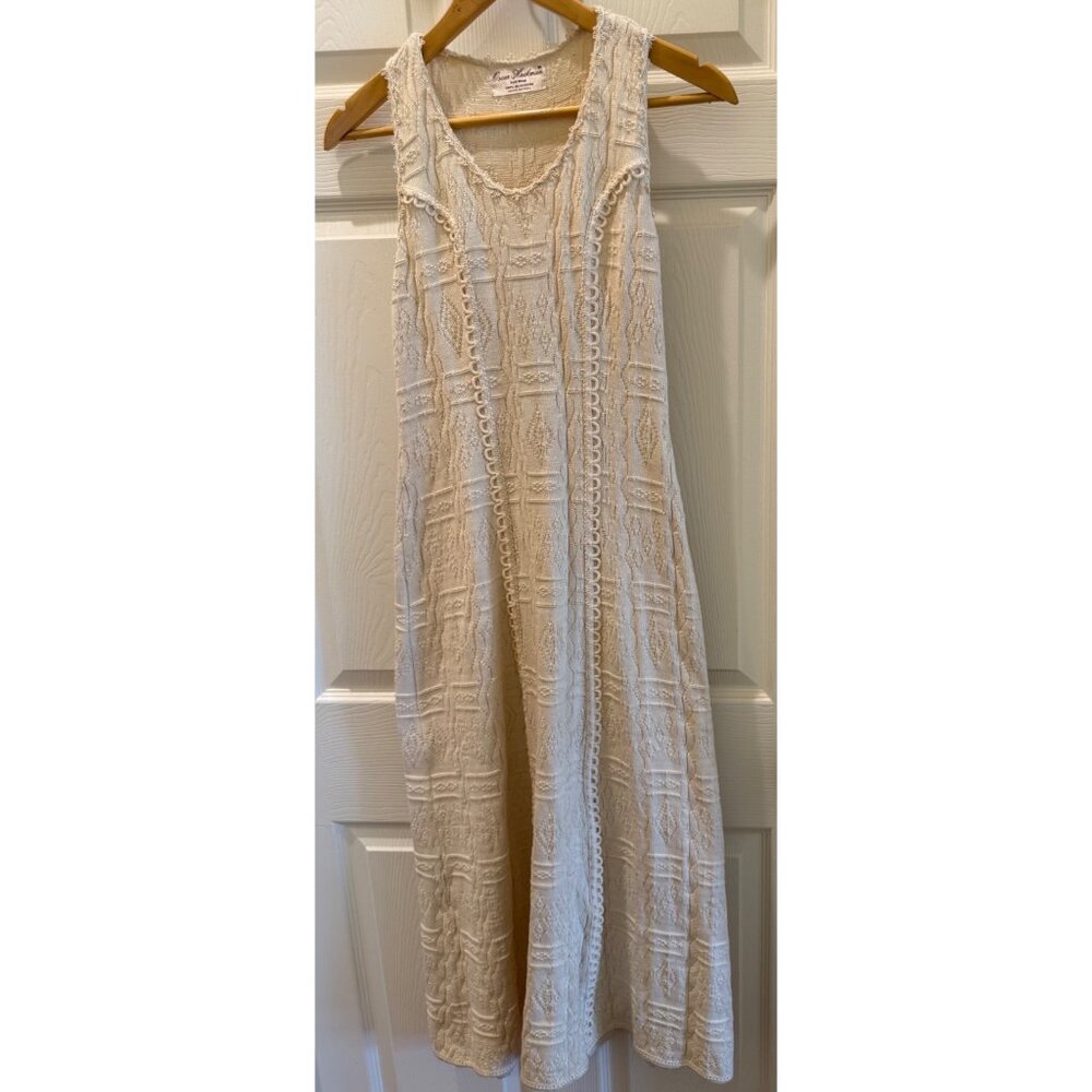 Vintage Oscar Hackman Knit Cotton Beige Sleeveless Maxi Dress W/ Intricate Patte